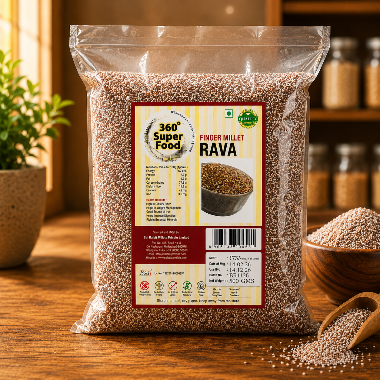 Finger Millet (Ragi) Rava (500GM) 360 – healthyyfoods.com